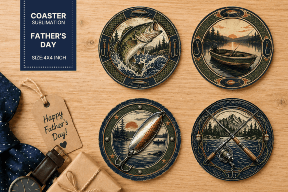 Download Fathers Day Coaster, Fishing Dad Coaster - Coaster Collection
