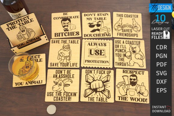 Download Sarcastic Coasters Laser Cut Bundle| CNC - Coaster Collection