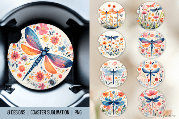 Download Dragonfly Car Coaster Sublimation Design - Coaster Collection