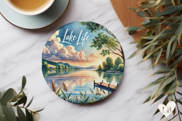 Download Lake Life Round Coaster PNG, Lake Dock D - Coaster Collection
