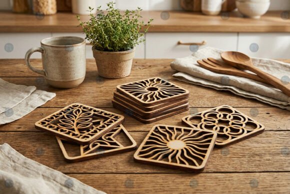 Download Laser Cut Kitchen Coaster SVG Bundle - Coaster Collection