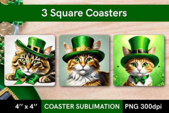 Download St Patrick's Day Cat - 3 Coaster Designs - Coaster Collection